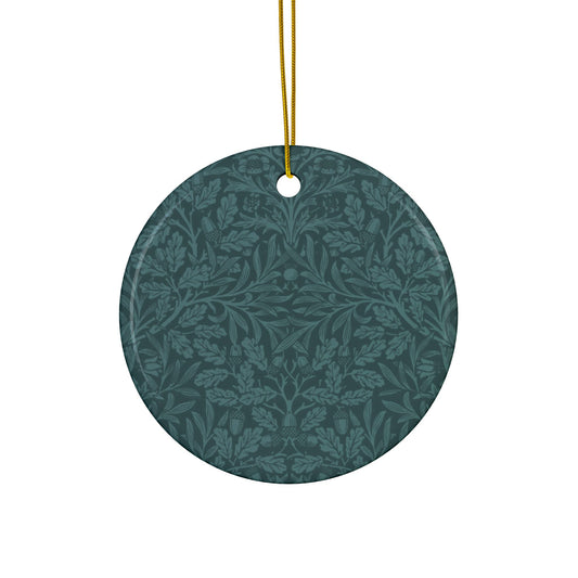 Ceramic Christmas Ornaments inspired by William Morris - Acorn & Oak Leaves (Teal) Collection - Double Sided Print: 1pc, 3pcs, 5pcs, 10pcs
