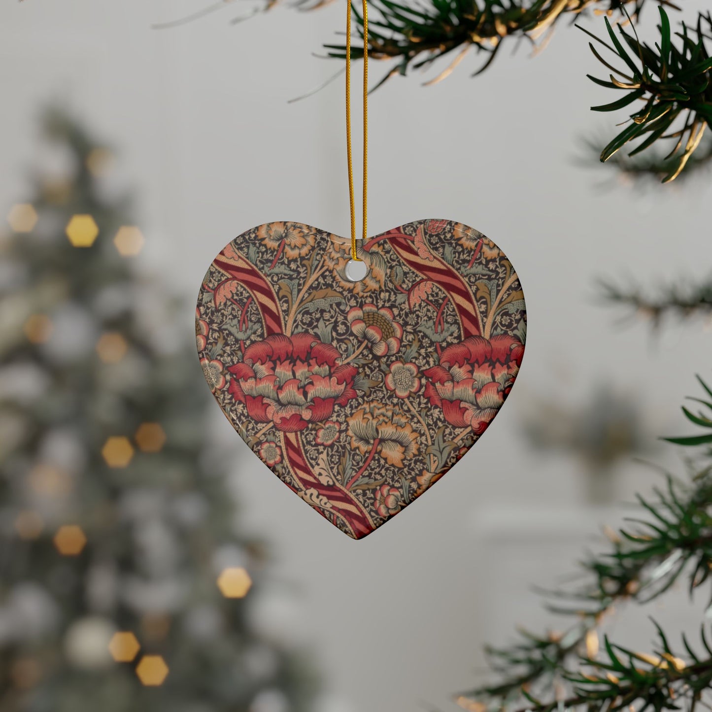 Ceramic Christmas Ornaments inspired by William Morris - Wandle Collection (Red) - Double Sided Print: 1pc, 3pcs, 5pcs, 10pcs