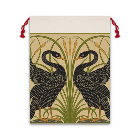 Christmas Santa Sack inspired by William Morris - Black Swan Collection (Cygnus Aatratus)