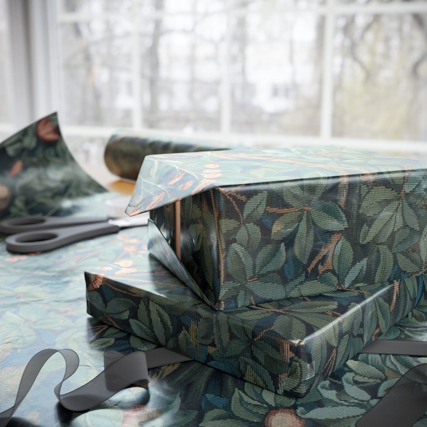 Gift Wrapping Paper inspired by William Morris - Greenery Collection (Rabbit & Fox)