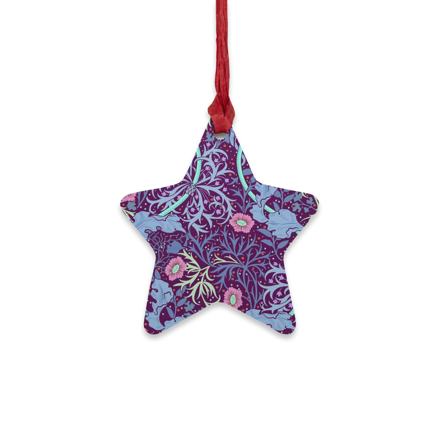 Wooden Christmas Ornaments inspired by William Morris - Seaweed Collection (Pink Flower)