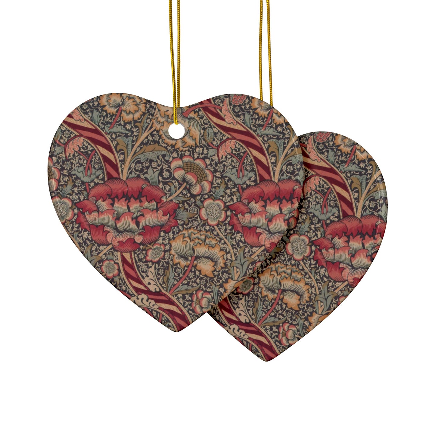 Ceramic Christmas Ornaments inspired by William Morris - Wandle Collection (Red) - Double Sided Print: 1pc, 3pcs, 5pcs, 10pcs