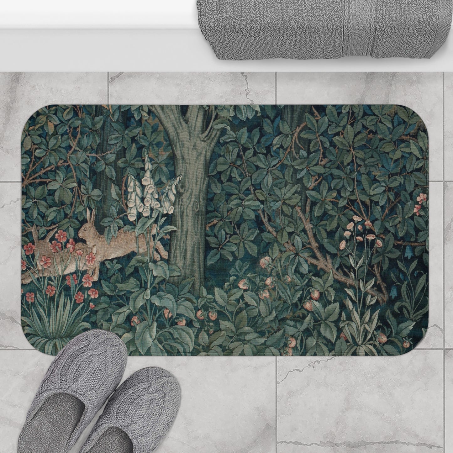 william-morris-co-microfibre-bath-mat-green-forest-collection-rabbit-5