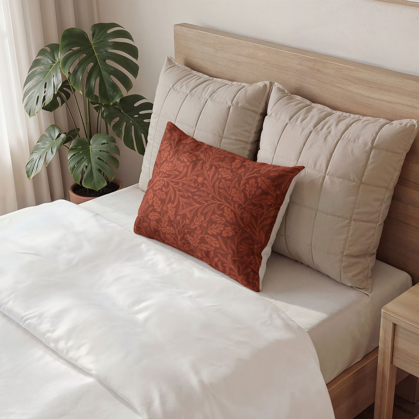Cotton Pillow Sham inspired by William Morris - Acorn & Oak Leaves Collection (Rust)