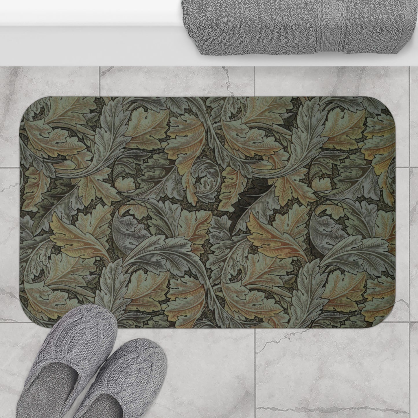 Microfibre Bath Mat inspired by William Morris - Acanthus Collection (Grey)