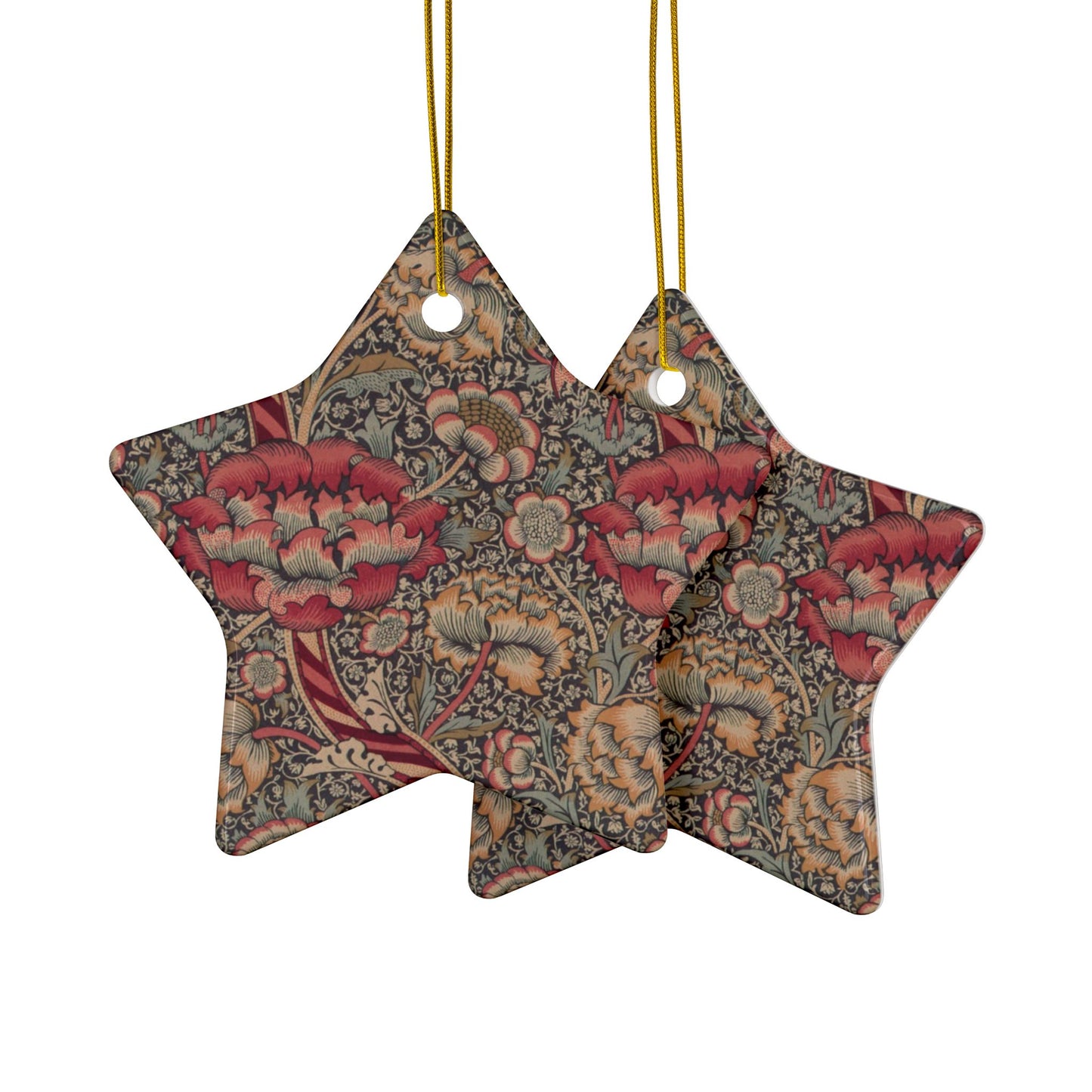 Ceramic Christmas Ornaments inspired by William Morris - Wandle Collection (Red) - Double Sided Print: 1pc, 3pcs, 5pcs, 10pcs