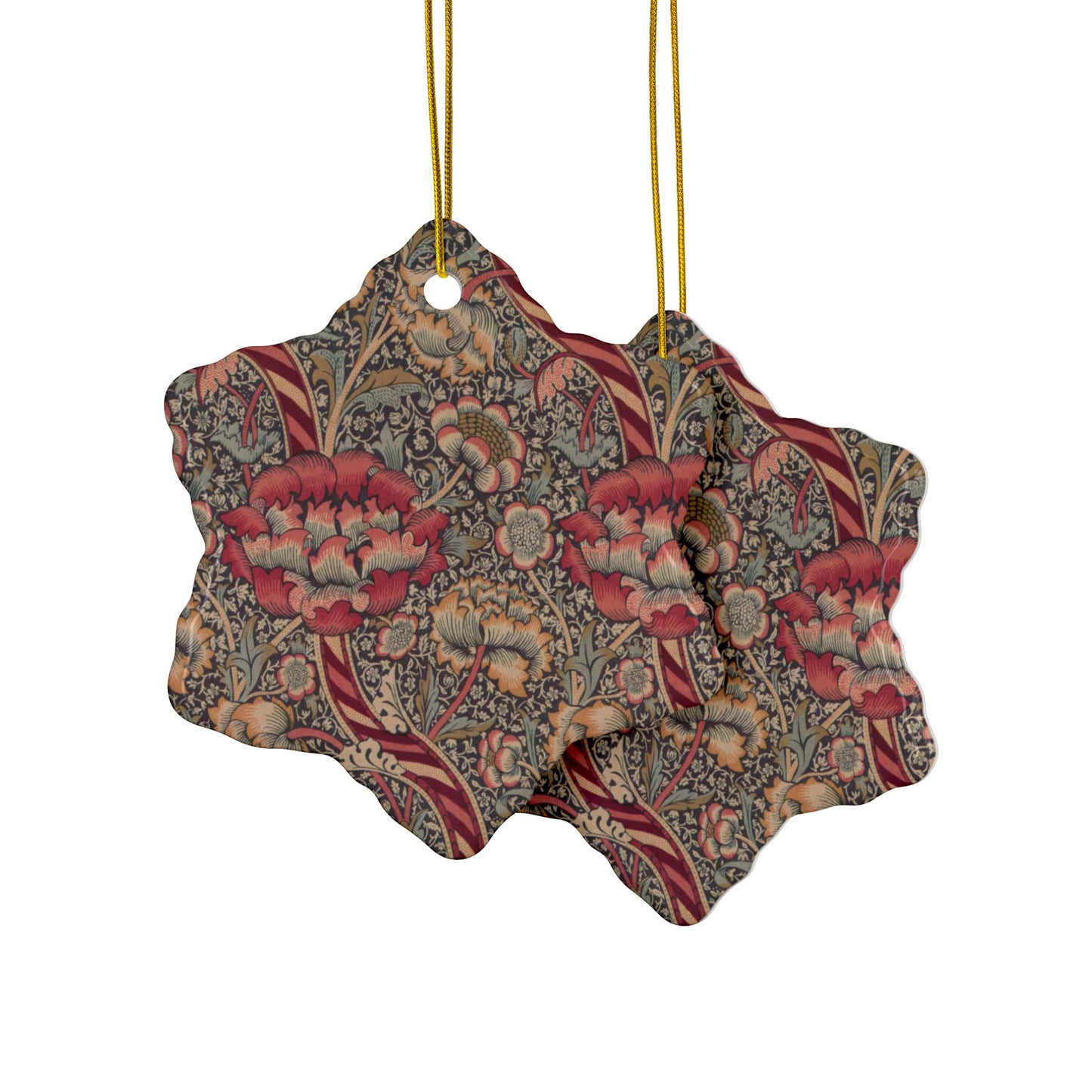 Ceramic Christmas Ornaments inspired by William Morris - Wandle Collection (Red) - Double Sided Print: 1pc, 3pcs, 5pcs, 10pcs