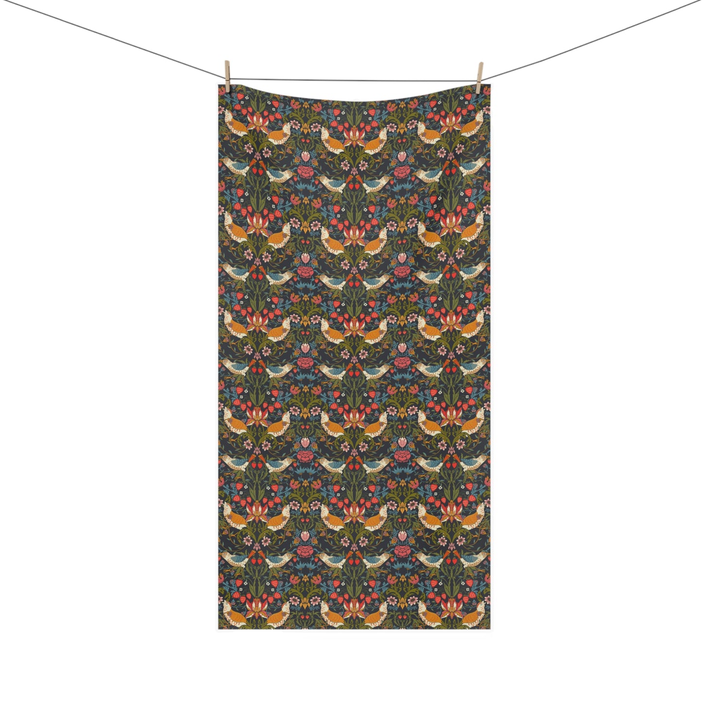 Bath Towel inspired by William Morris - Strawberry Thief Collection (Ebony)