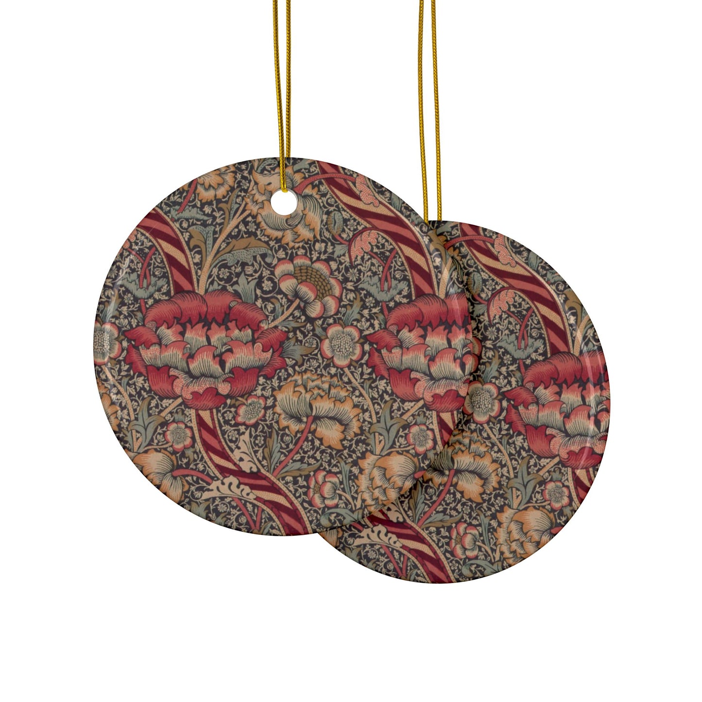 Ceramic Christmas Ornaments inspired by William Morris - Wandle Collection (Red) - Double Sided Print: 1pc, 3pcs, 5pcs, 10pcs