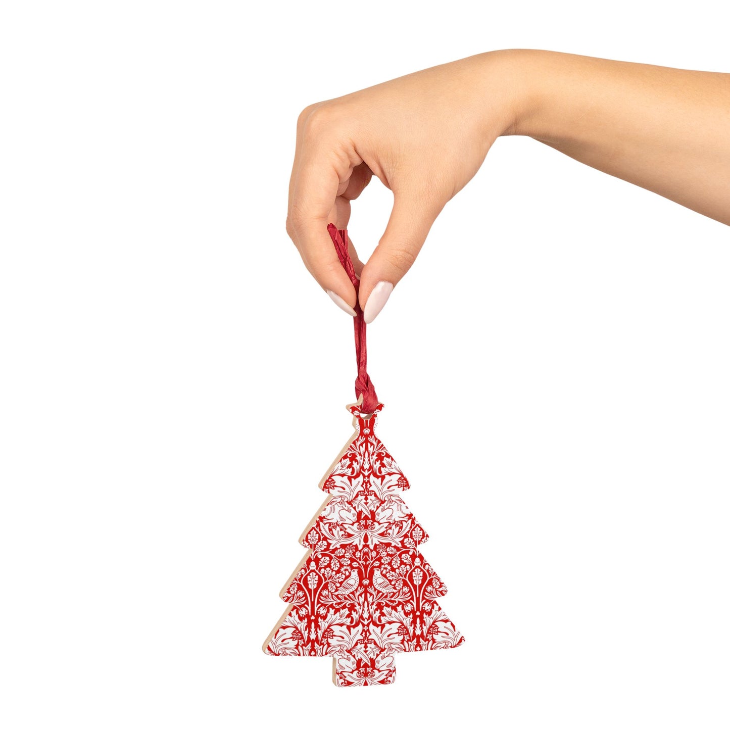 Wooden Christmas Ornaments inspired by William Morris - Brer Rabbit Collection (Red)