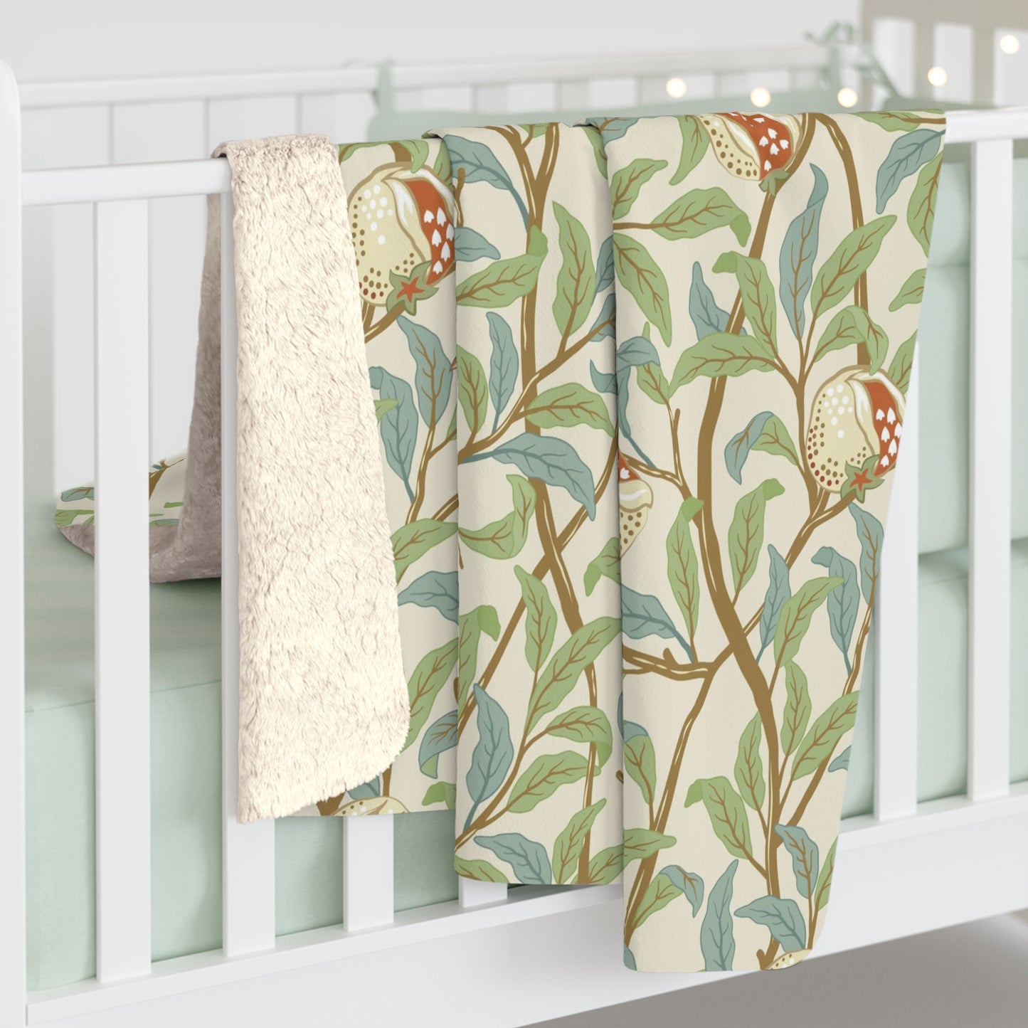 Sherpa Fleece Blanket inspired by William Morris - Bird and Pomegranate Collection (Parchment)