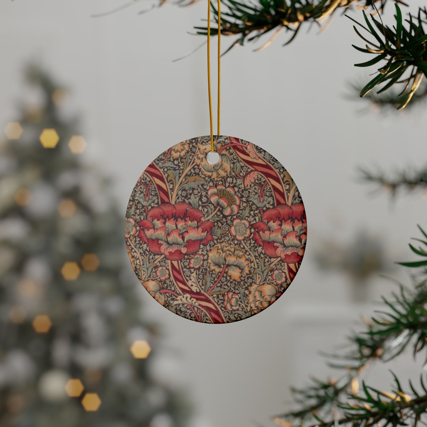 Ceramic Christmas Ornaments inspired by William Morris - Wandle Collection (Red) - Double Sided Print: 1pc, 3pcs, 5pcs, 10pcs