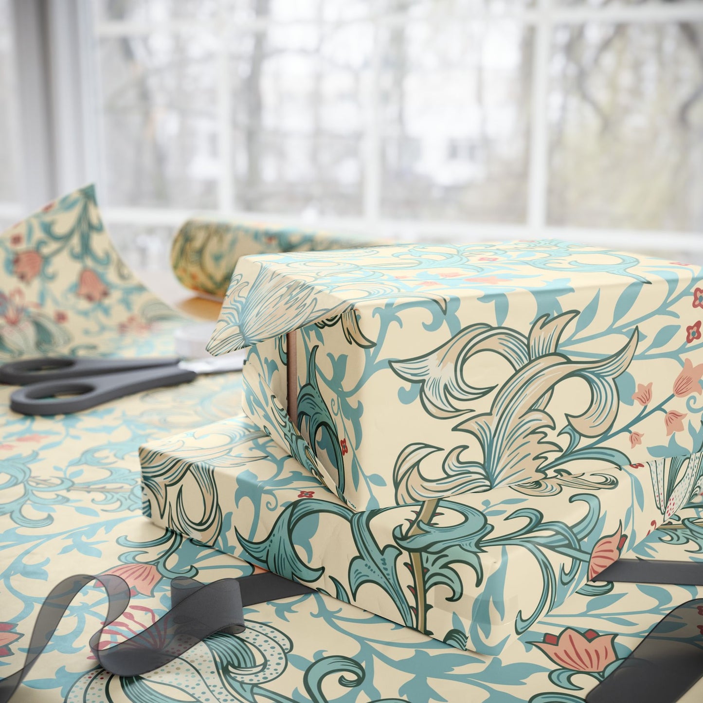 Gift Wrapping Paper inspired by William Morris - Golden Lily Collection (Mineral)