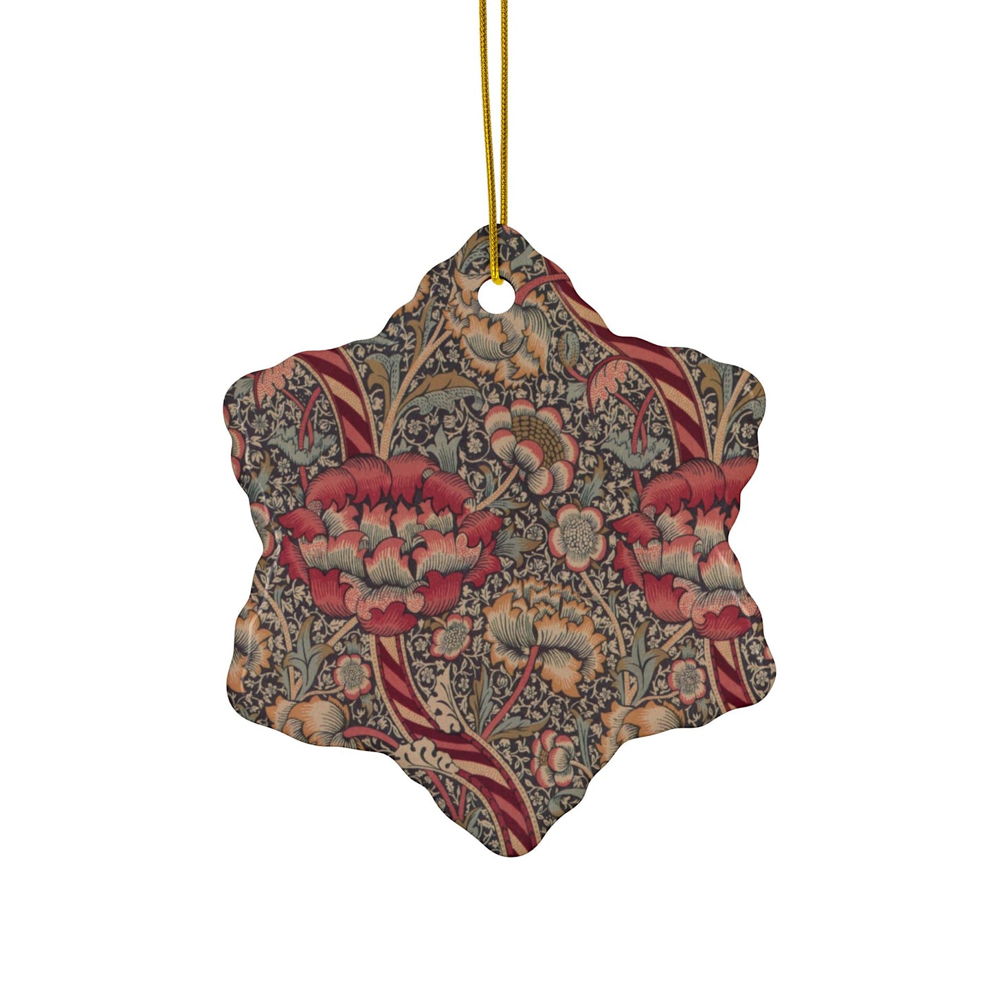 Ceramic Christmas Ornaments inspired by William Morris - Wandle Collection (Red) - Double Sided Print: 1pc, 3pcs, 5pcs, 10pcs