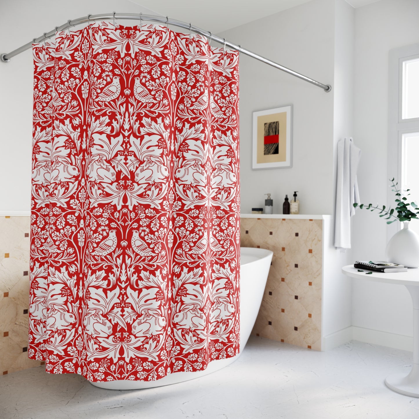 Shower Curtain inspired by William Morris - Brer Rabbit Collection (Red)