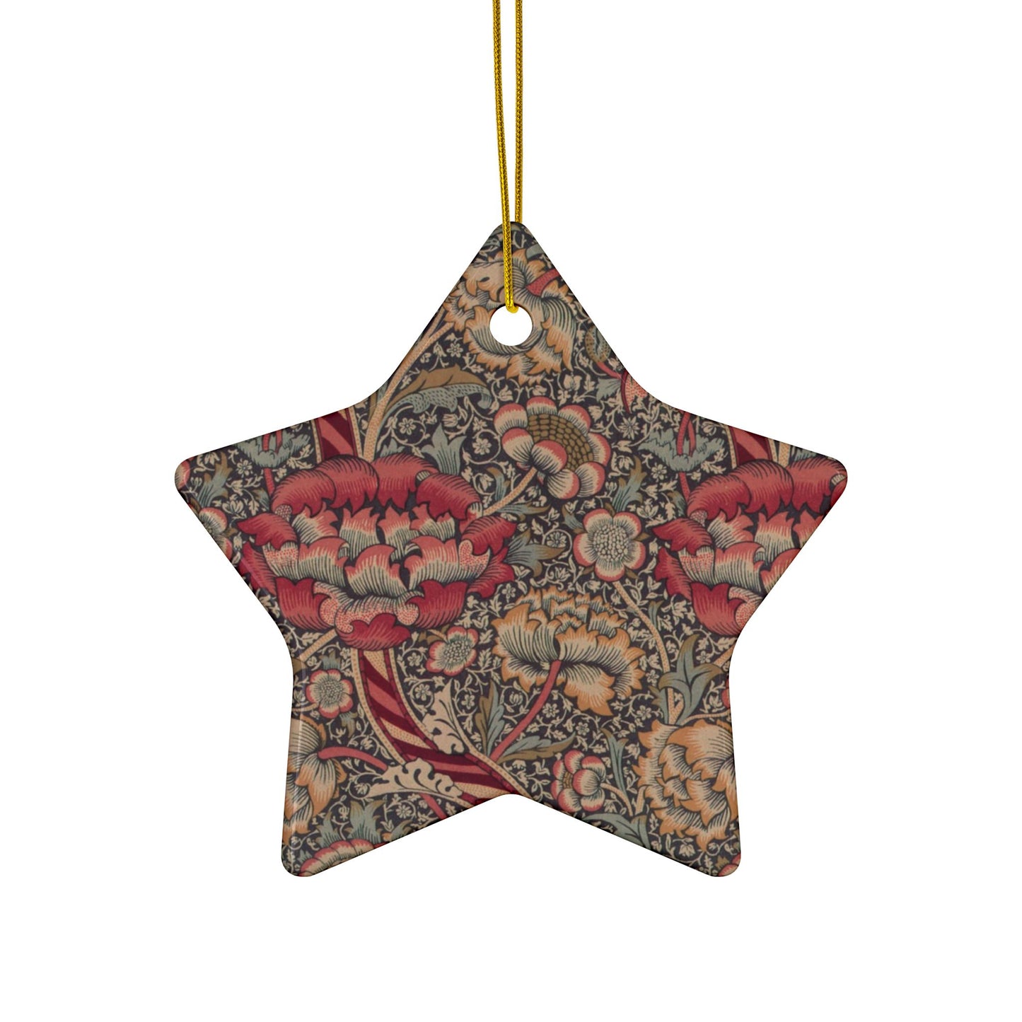 Ceramic Christmas Ornaments inspired by William Morris - Wandle Collection (Red) - Double Sided Print: 1pc, 3pcs, 5pcs, 10pcs