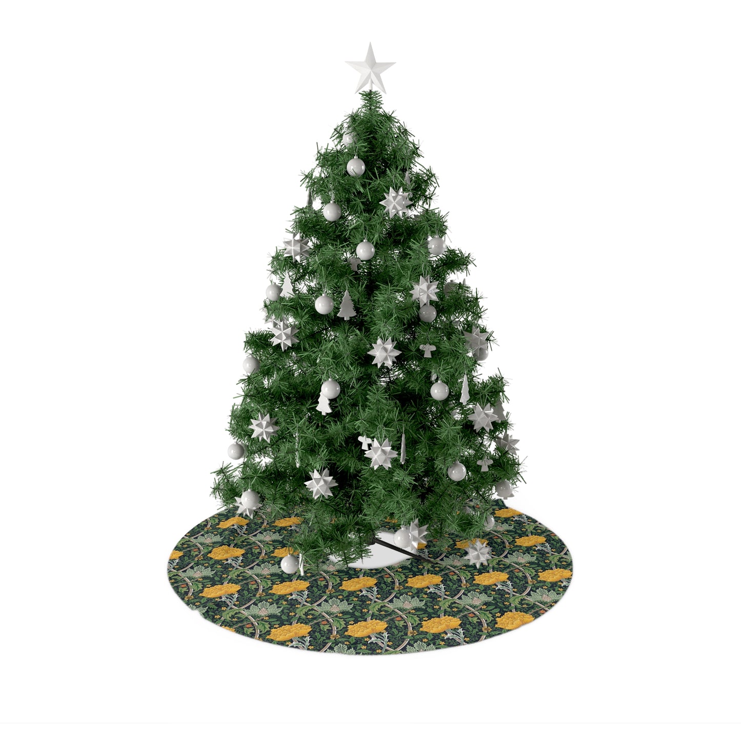 William Morris Style Bluebird Christmas Tree Skirt — Victorian Floral Holiday Tree Skirt