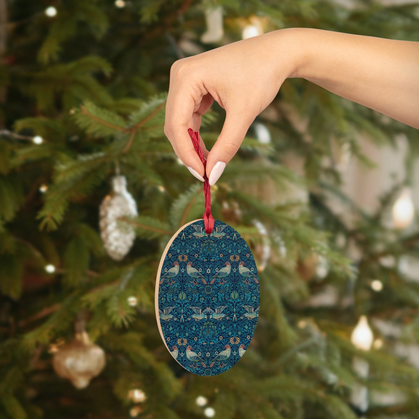 Wooden Christmas Ornaments inspired by William Morris -