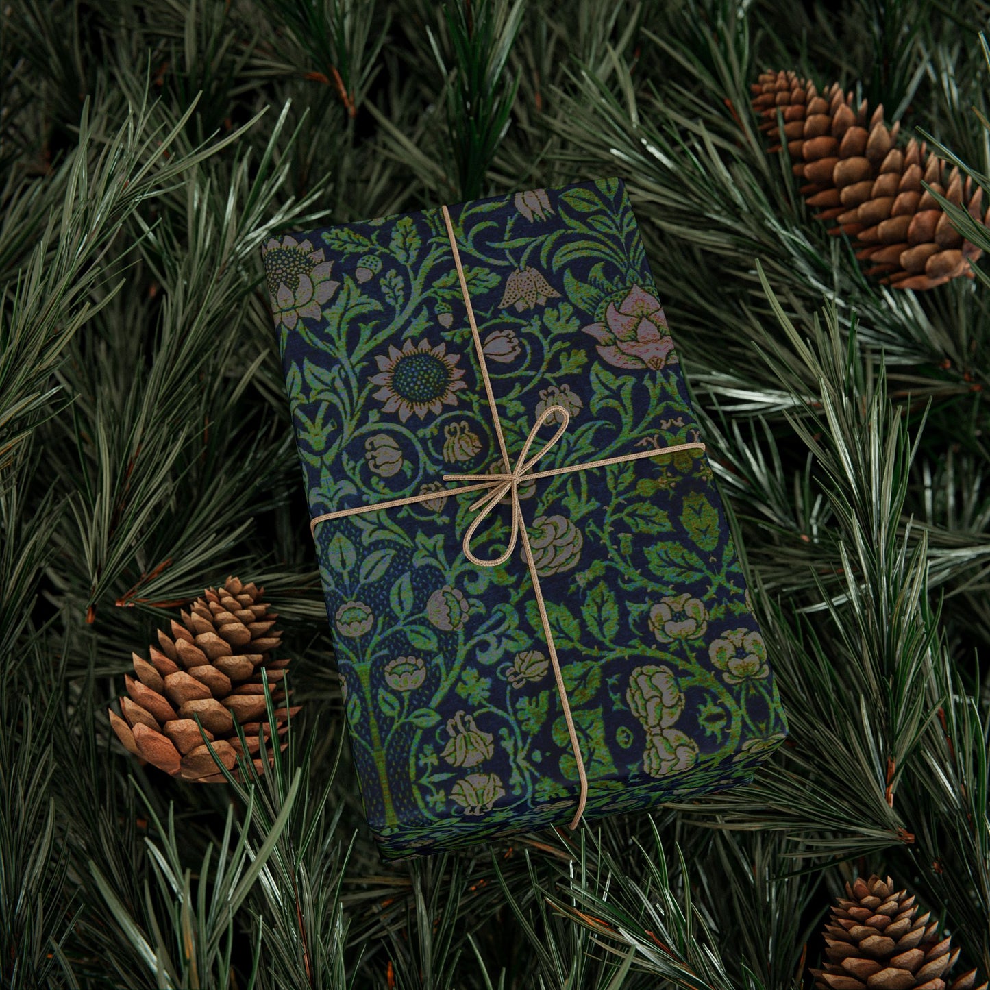 Gift Wrapping Paper inspired by William Morris - Violet & Columbine Collection (Green)