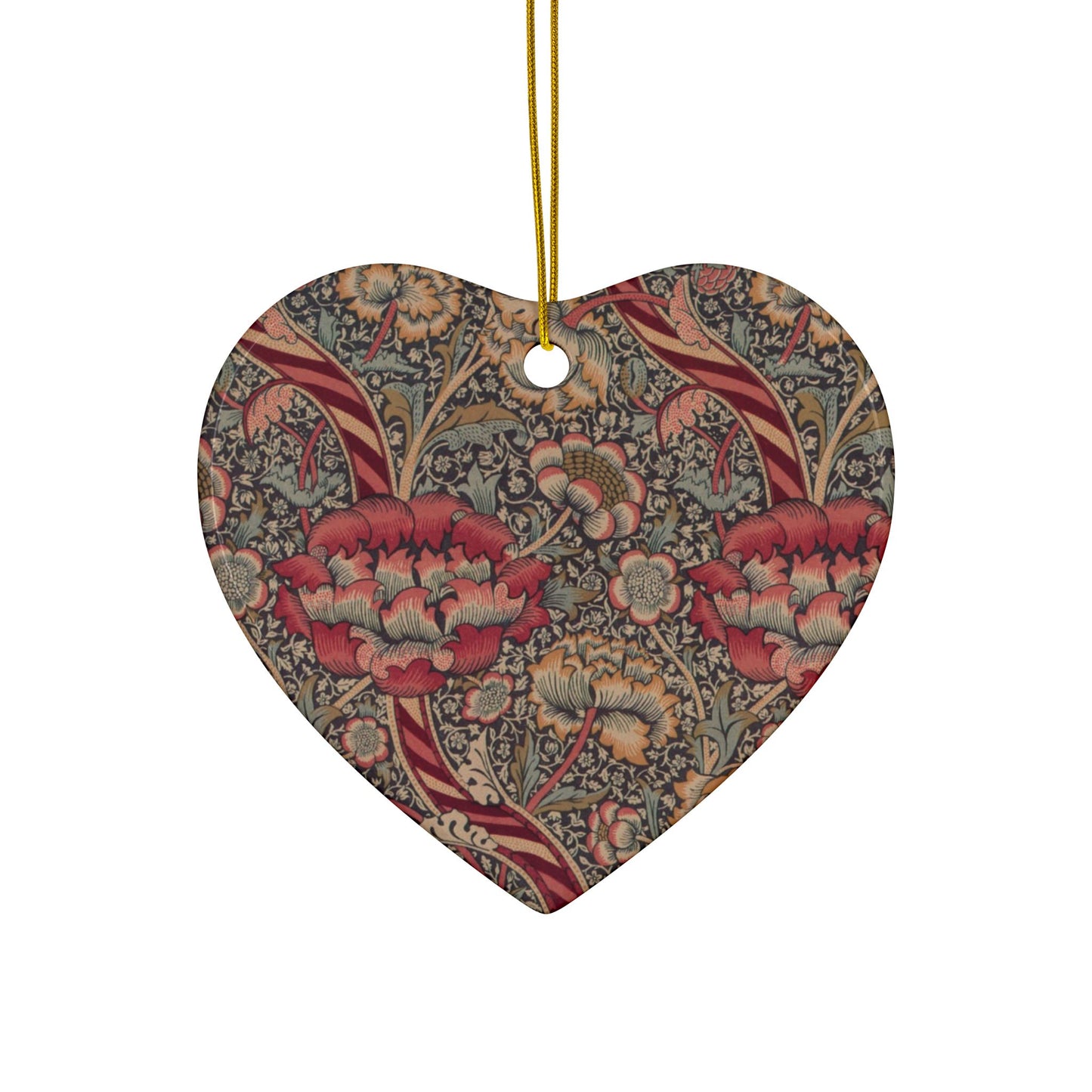 Ceramic Christmas Ornaments inspired by William Morris - Wandle Collection (Red) - Double Sided Print: 1pc, 3pcs, 5pcs, 10pcs