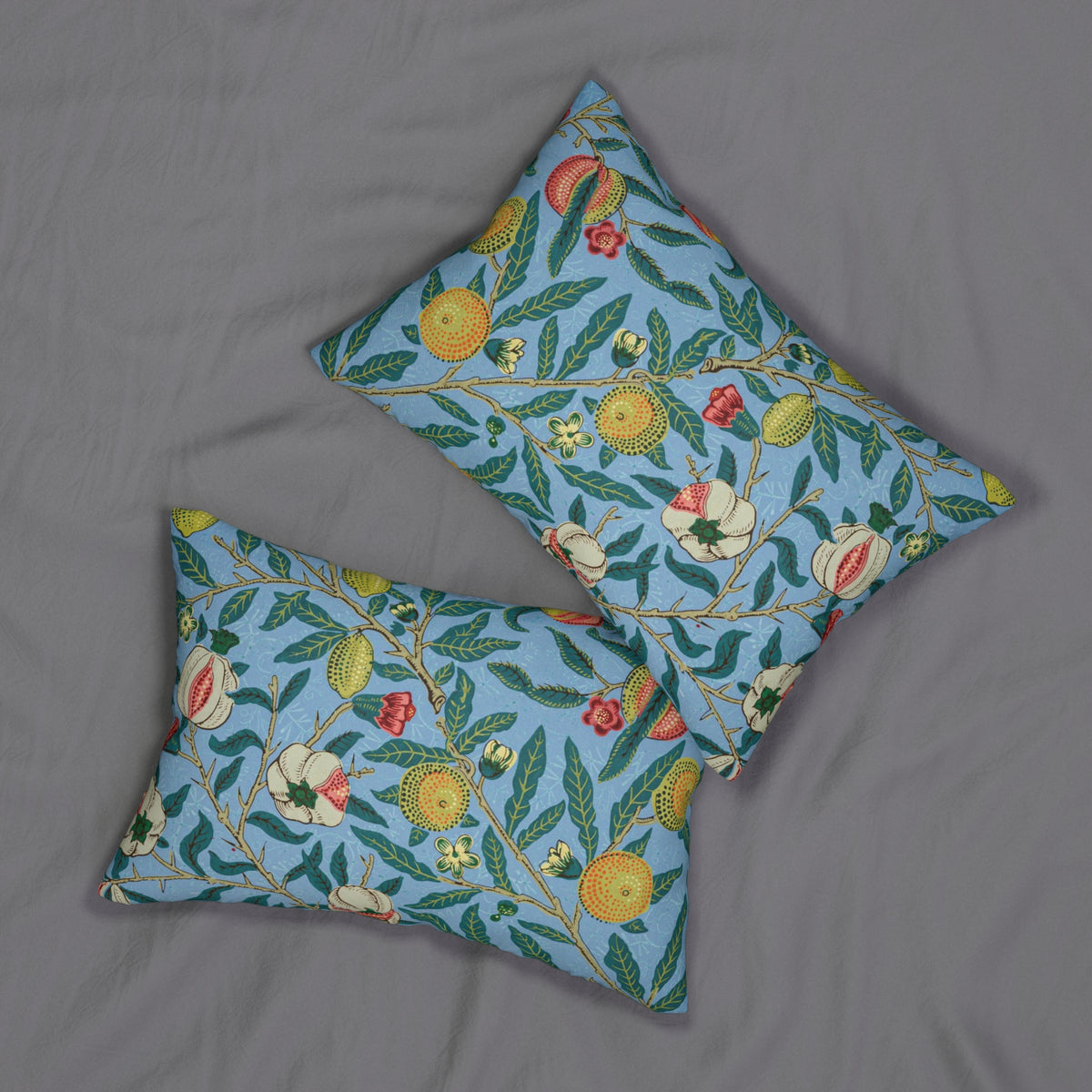 Botanical Floral Lumbar Pillow - Blue Fruit & Blossom Throw Pillow