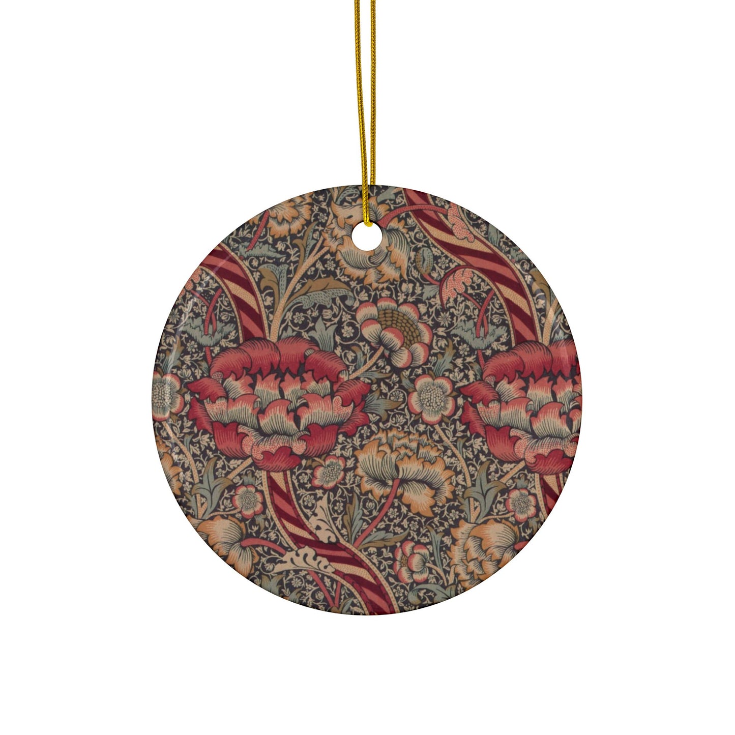 Ceramic Christmas Ornaments inspired by William Morris - Wandle Collection (Red) - Double Sided Print: 1pc, 3pcs, 5pcs, 10pcs
