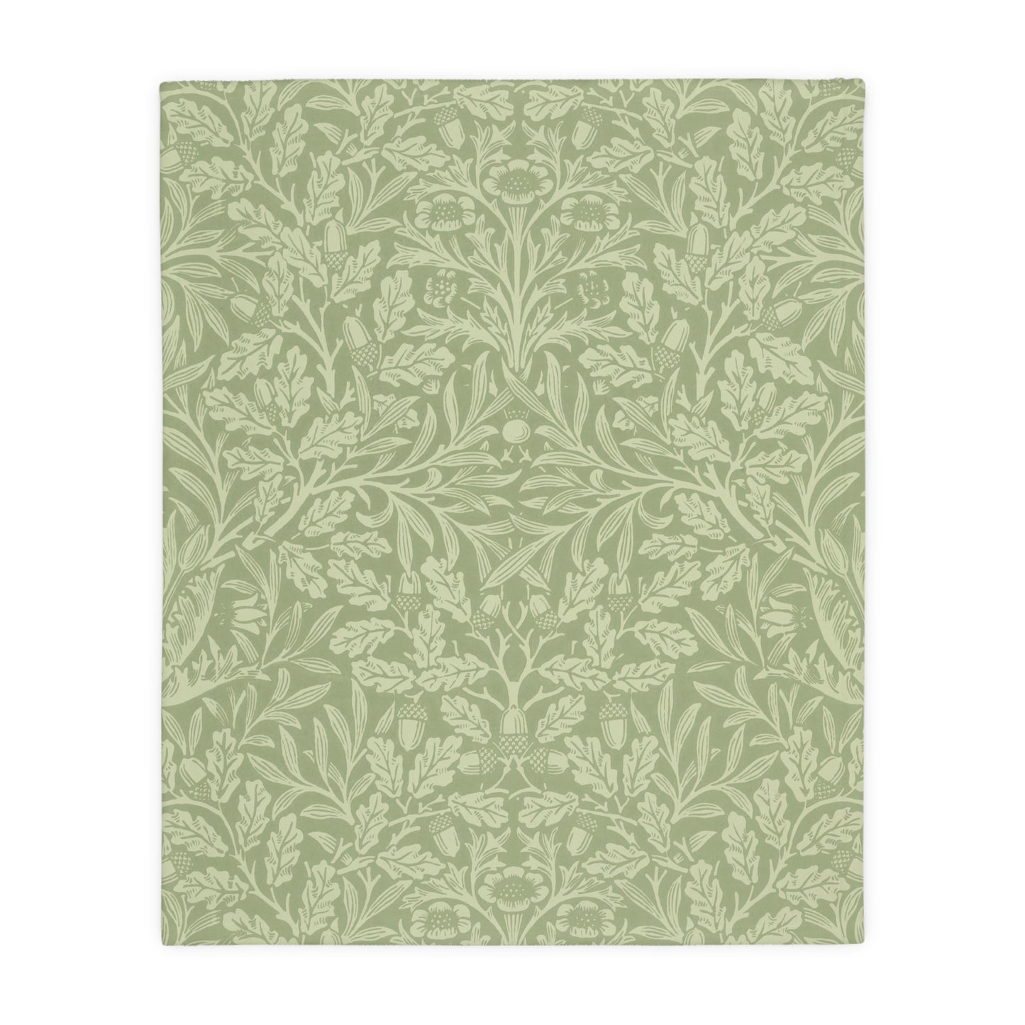 Luxury Velveteen Minky Blanket (Two-sided print) inspired by William Morris & Co in a pattern called Acorns & Oak Leaves Collection (Green/Teal)