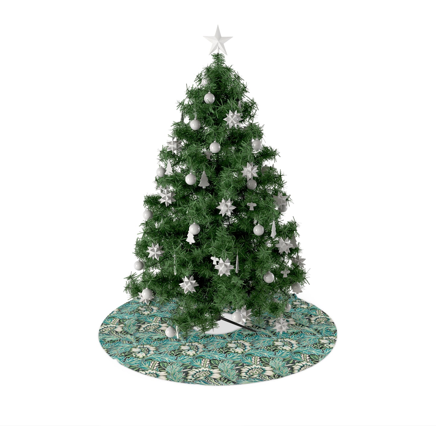 Decorated Christmas tree with ornaments on a white background