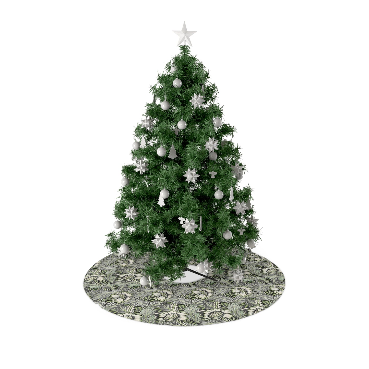 Decorated Christmas tree with ornaments on a white background