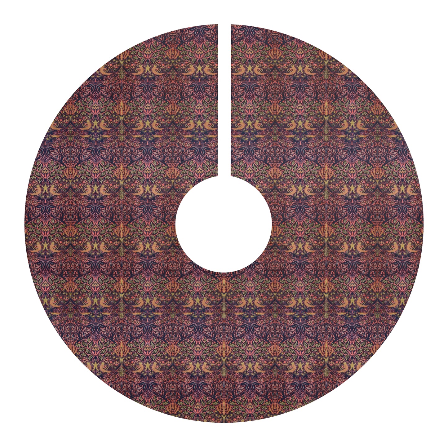 Decorative tree skirt with intricate pattern on a white background
