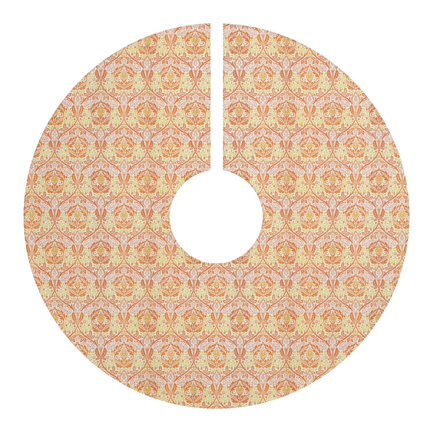 Decorative tree skirt with a floral pattern on a white background