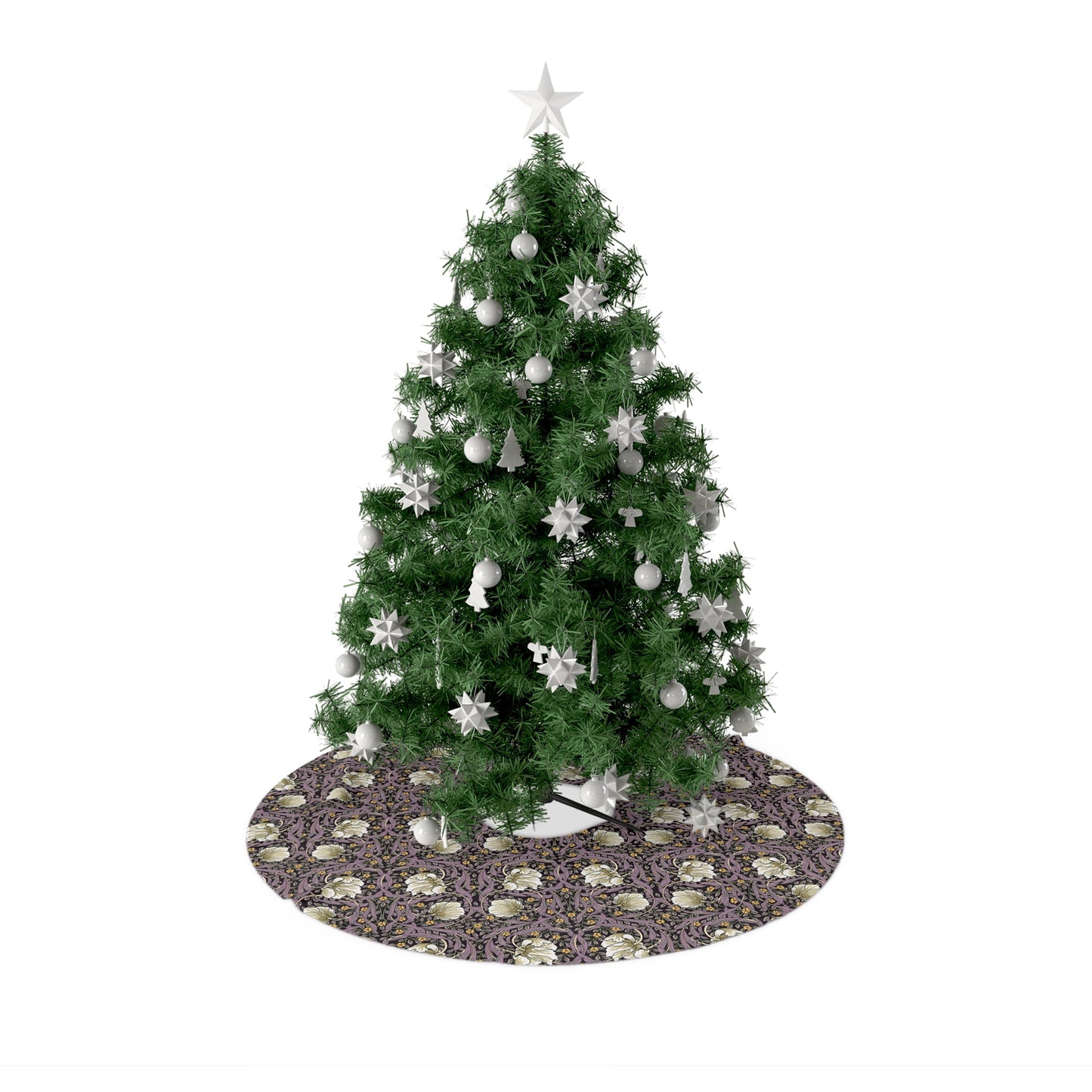 Decorated Christmas tree with ornaments on a white background
