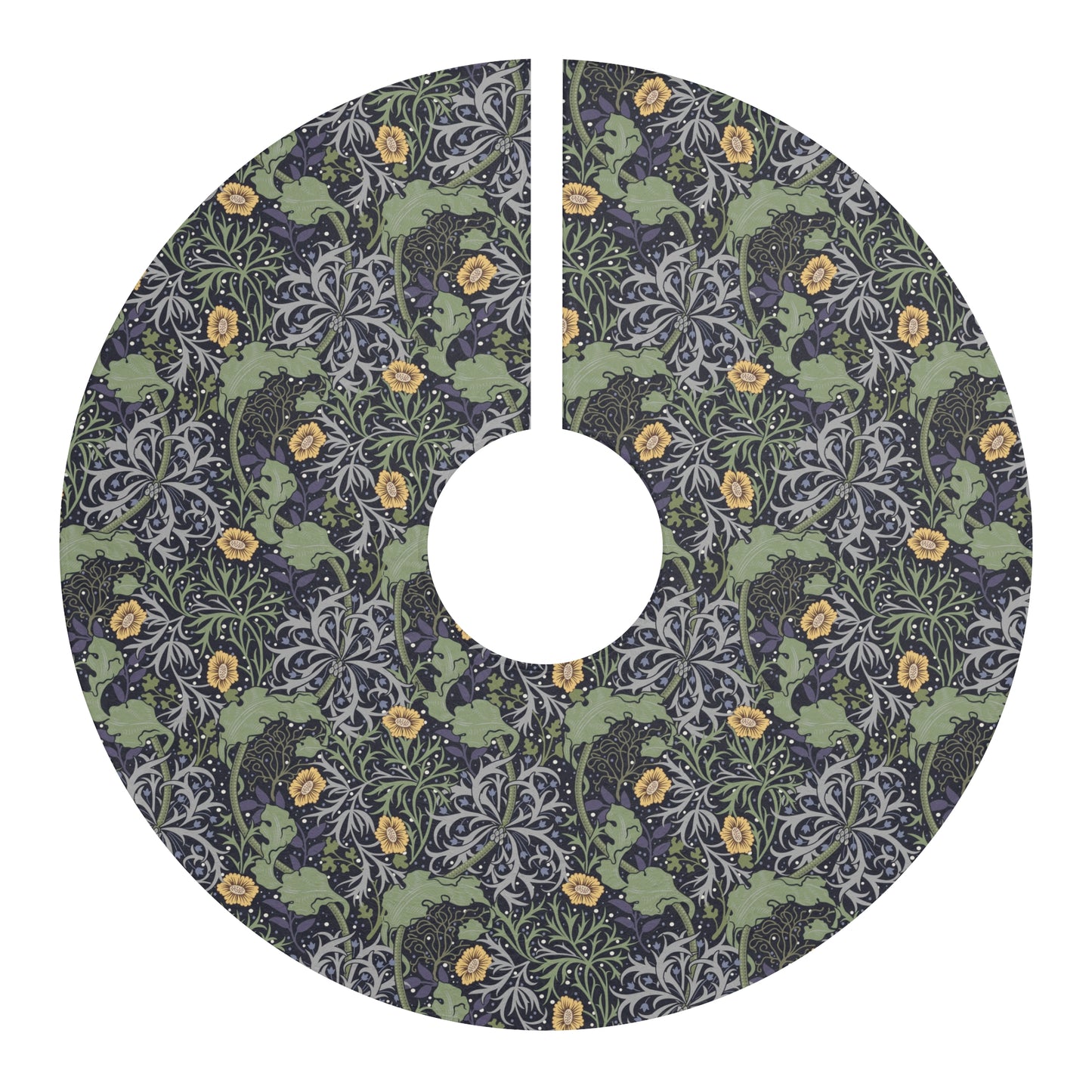 Christmas Tree Skirt by William Morris & Co in a floral pattern Seaweed Collection in Yellow, Green and Grey