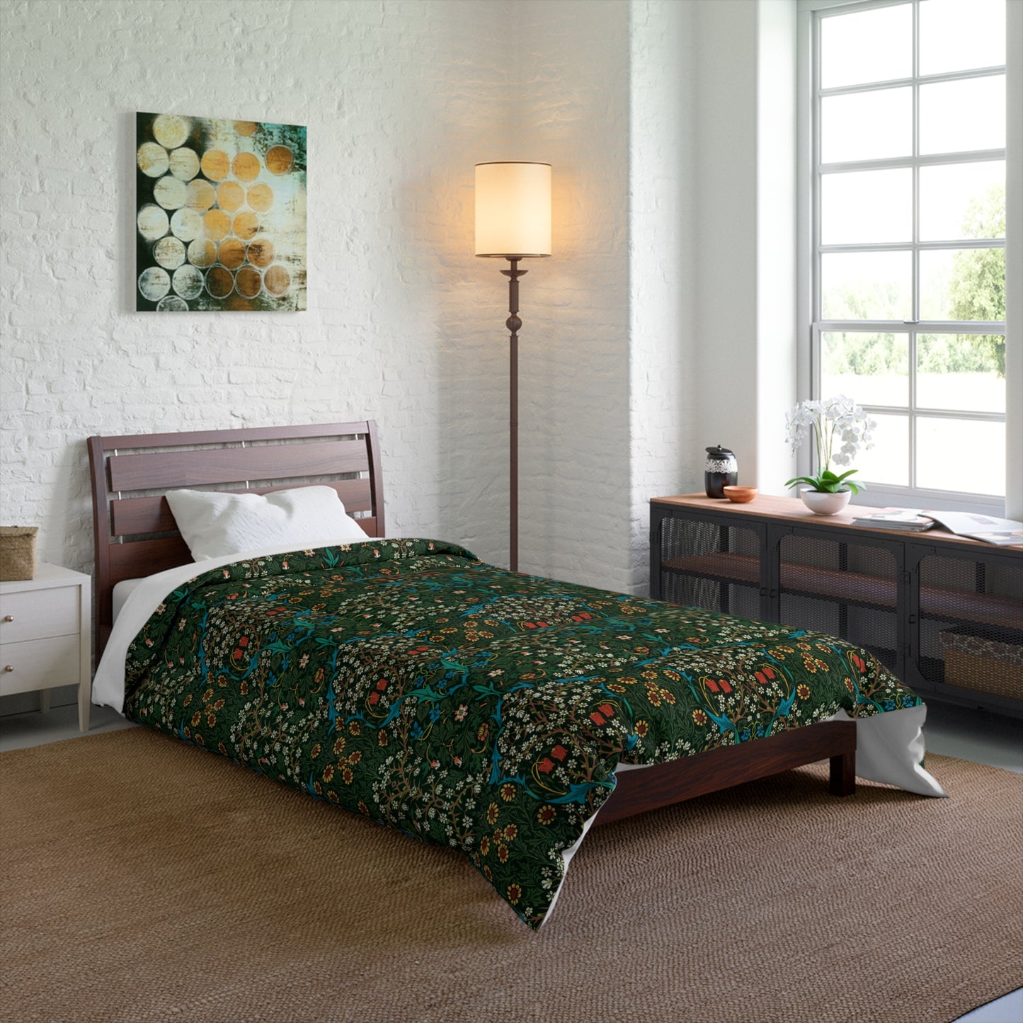 Bedroom Comforter inspired by William Morris & Co in a victorian Art & Crafts pattern of Tulip Collection (Red)