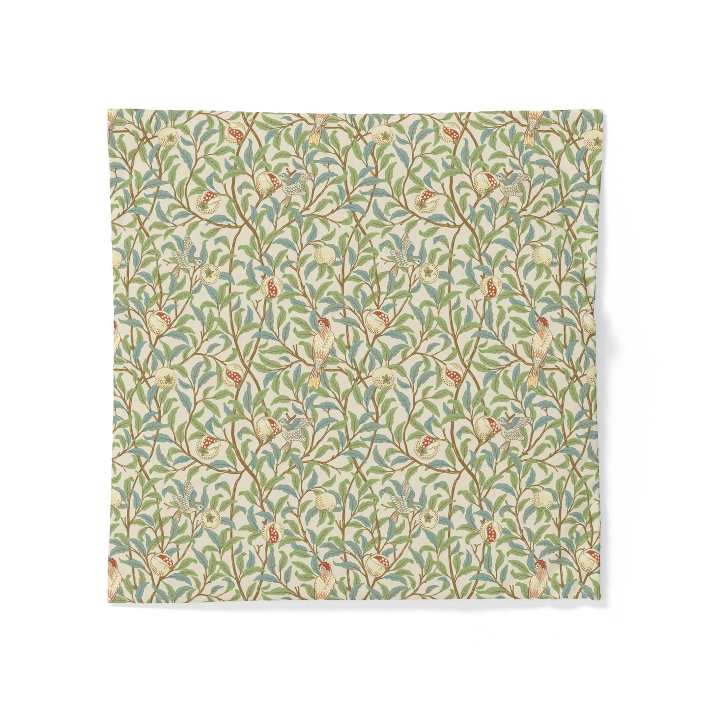 Patterned cotton fabric duvet cover with green and beige design on a white background