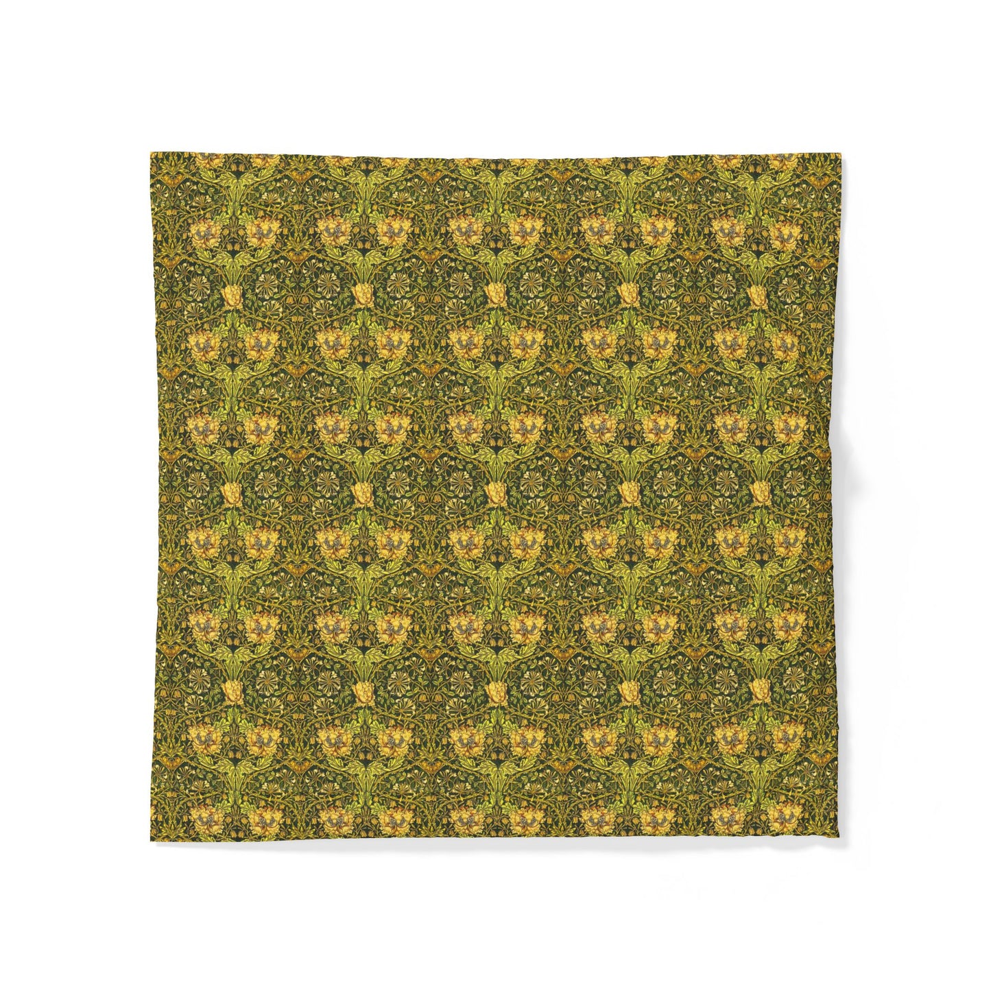 Patterned fabric swatch with green and yellow design on a white background