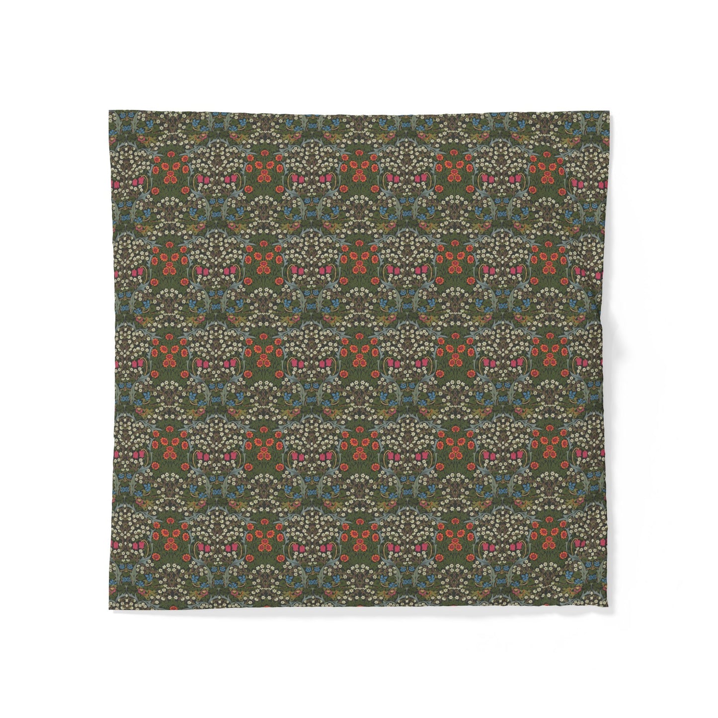 Floral patterned cotton fabric duvet cover on a white background