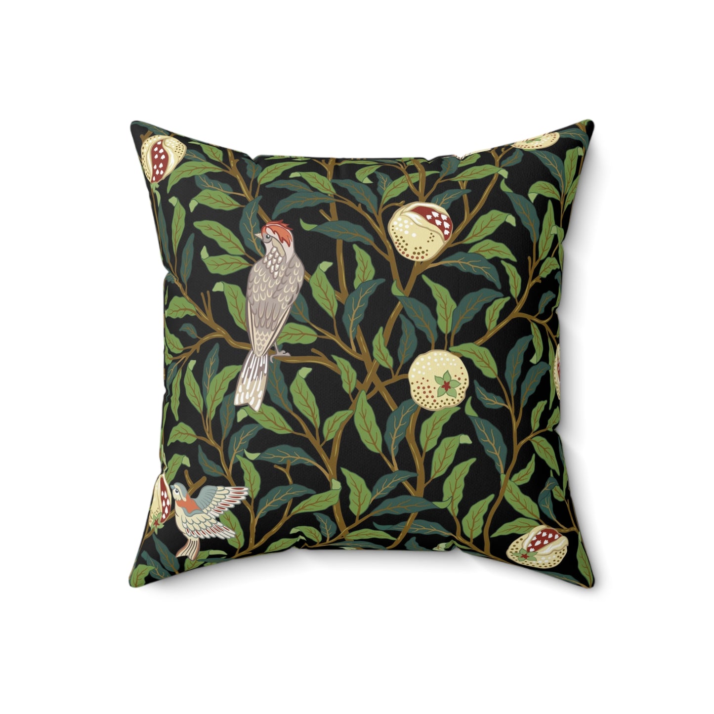 Faux Suede Cushion in a black and green floral pattern by William Morris & Co called Bird and Pomegranate Collection (Onyx)