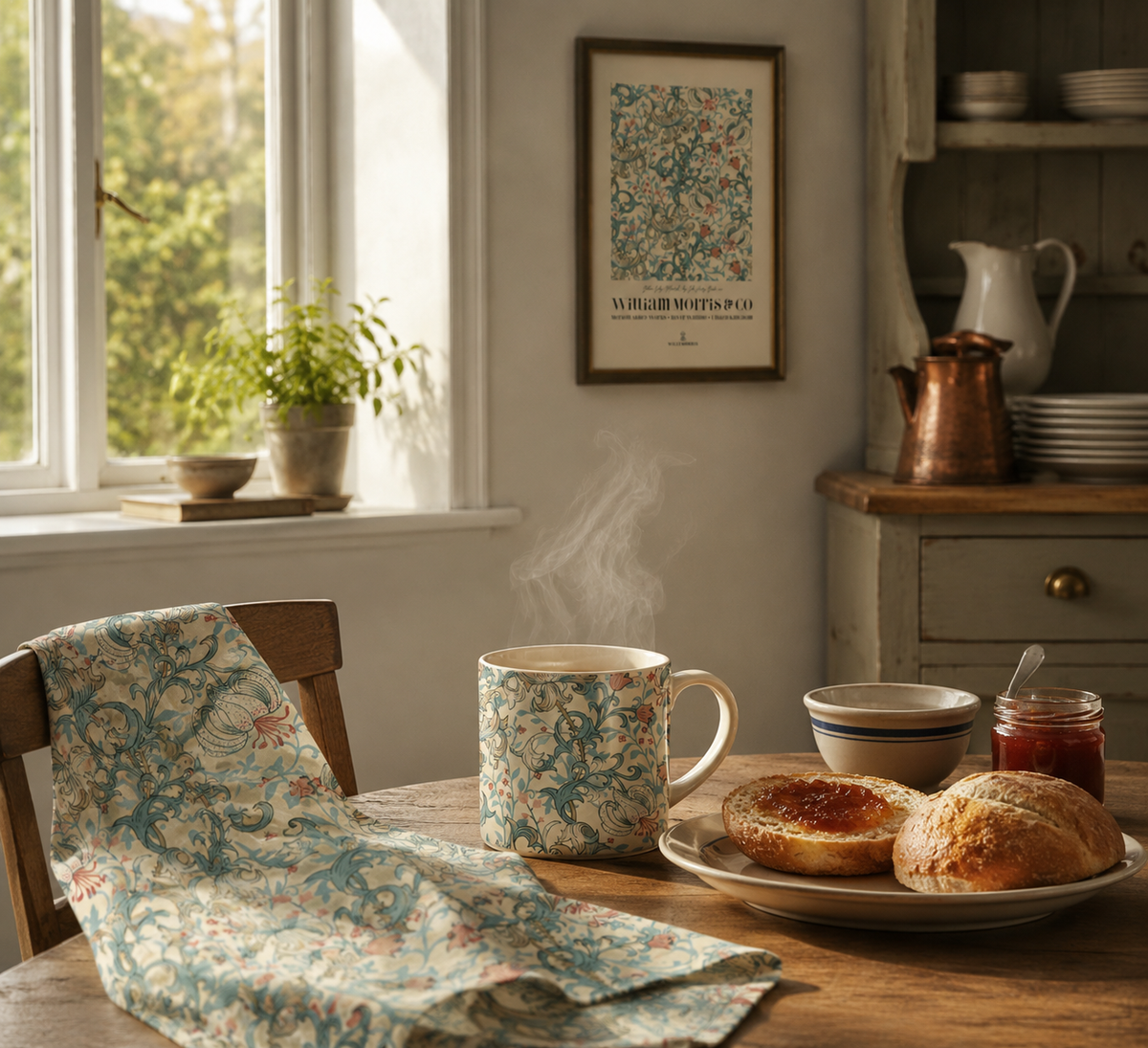 Kitchen Tea Towel inspired by William Morris - Golden Lily Collection (Mineral)