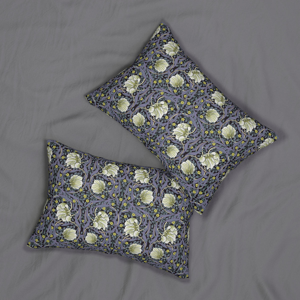 Lumbar Cushion designed by William Morris & Co in a purple floral pattern called Pimpernel Collection (Lavender)