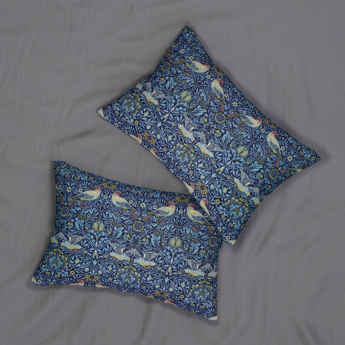 Lumbar Cushion designed by William Morris & Co in a blue floral pattern called Bird Collection (Blue)
