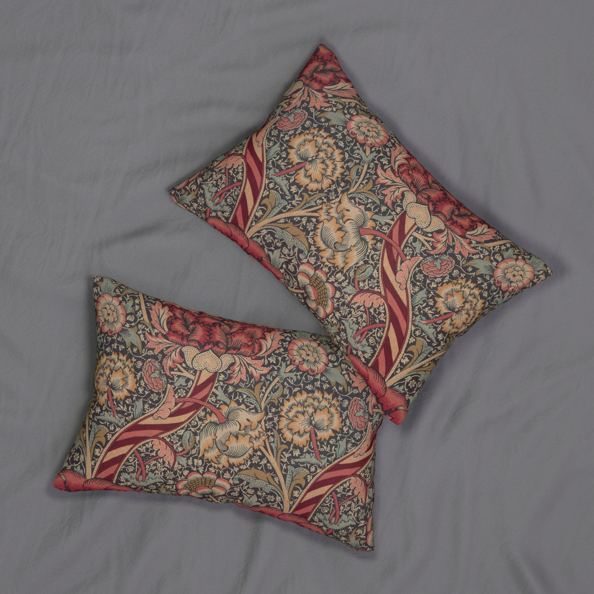 Lumbar Cushion designed by William Morris & Co red and grey floral pattern called Wandle Collection (Red)