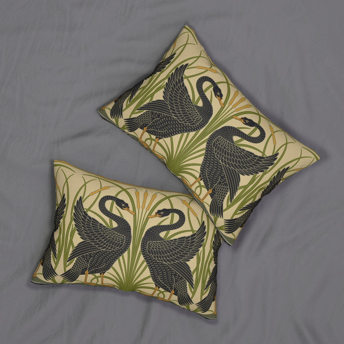 Lumbar Cushion inspired by William Morris - Swan, Rush and Iris Collection (Black Swan)