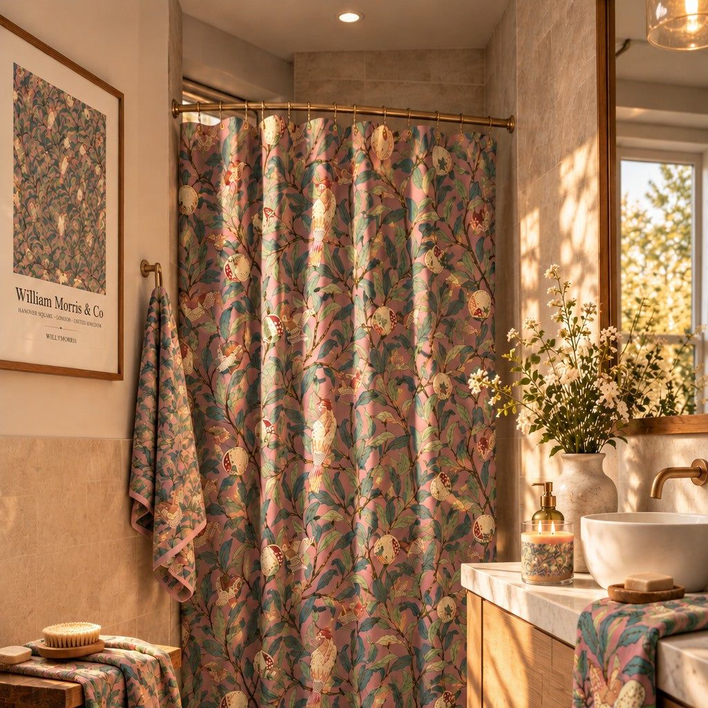 Shower Curtain inspired by William Morris - Bird & Pomegranate Collection (Rosella)