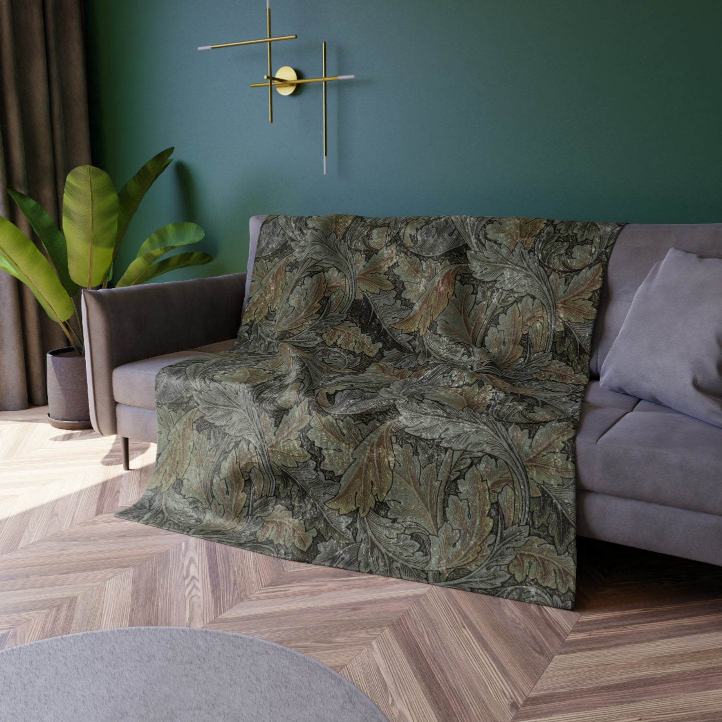 Velvet Blanket inspired by William Morris - Acanthus Collection (Grey)