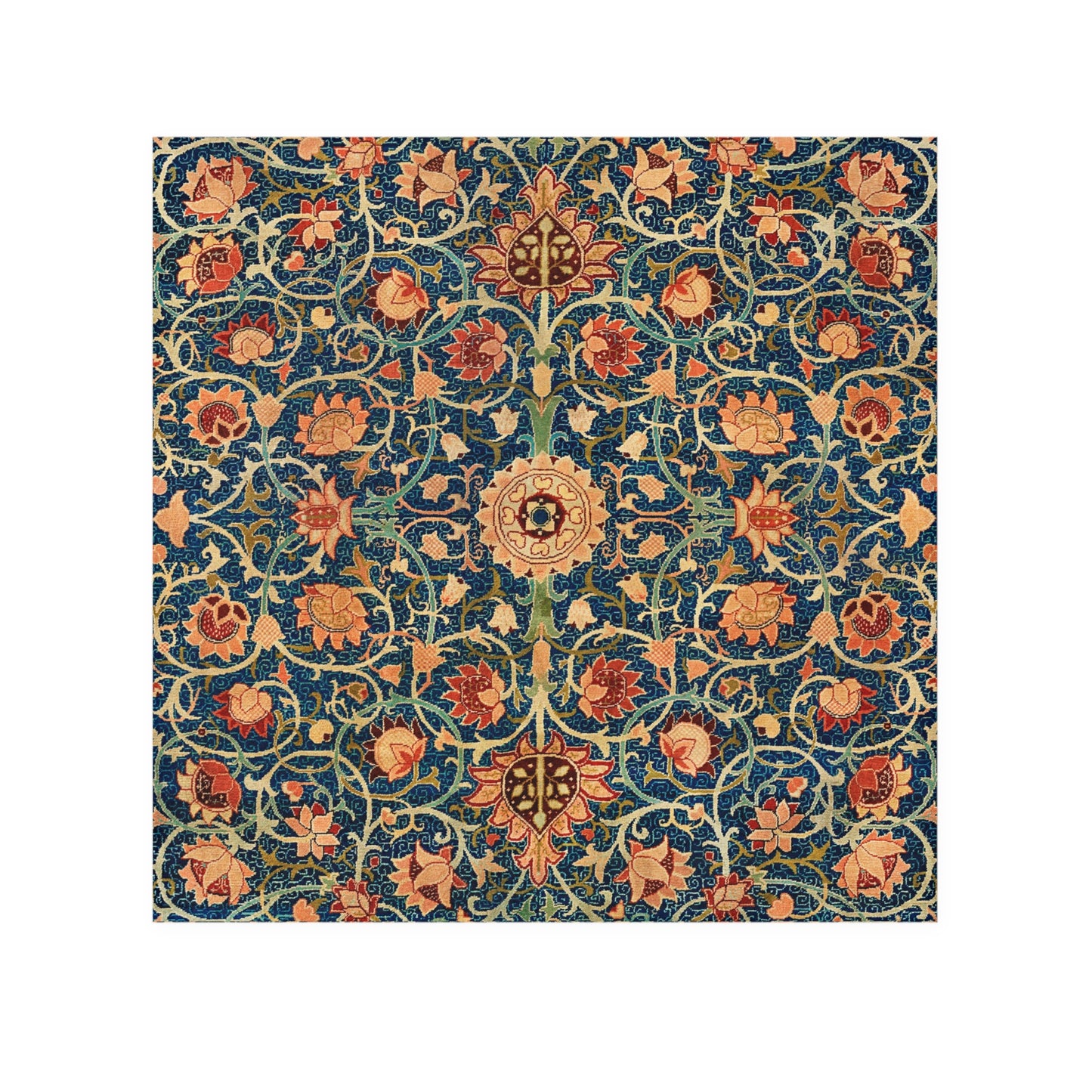 Decorative wshcloth with intricate floral pattern on a blue background