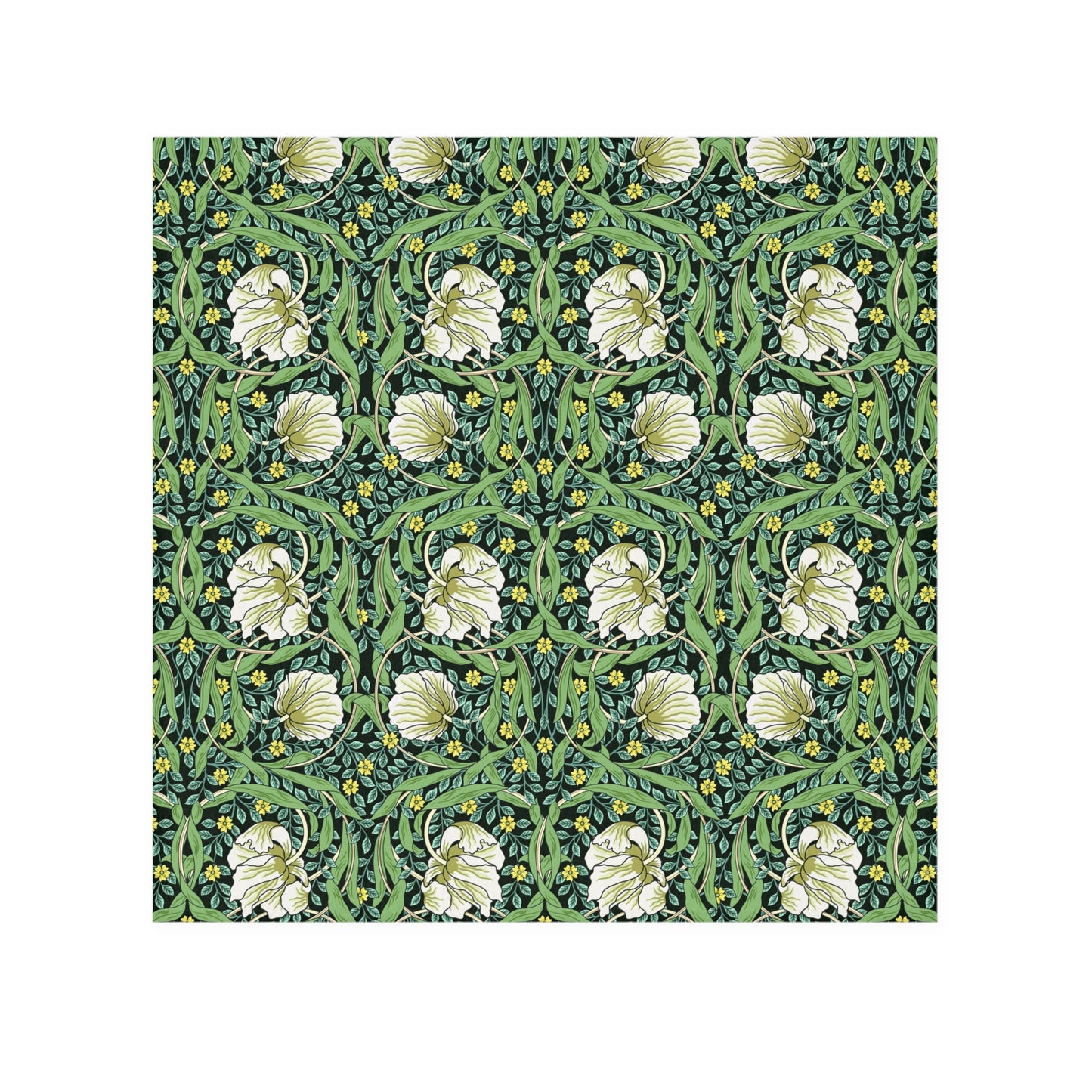 Floral pattern with white flowers and green leaves on a dark background