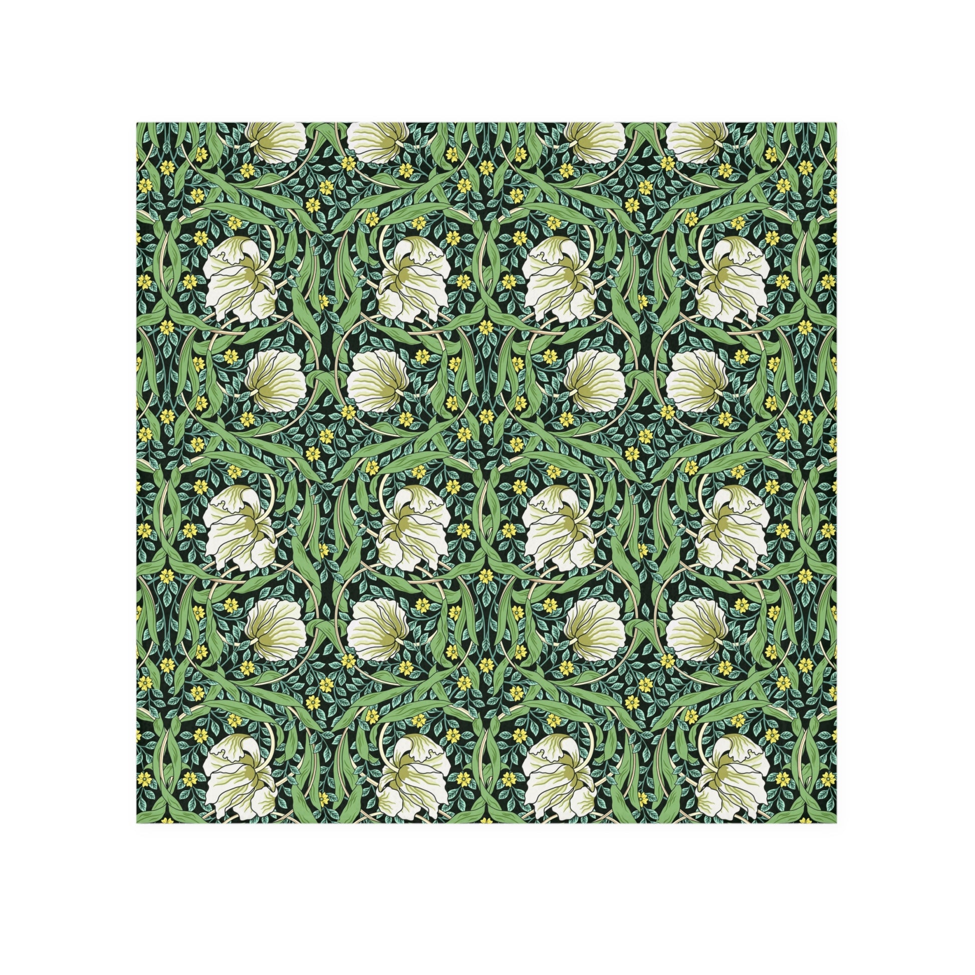 Floral pattern with white flowers and green leaves on a dark background
