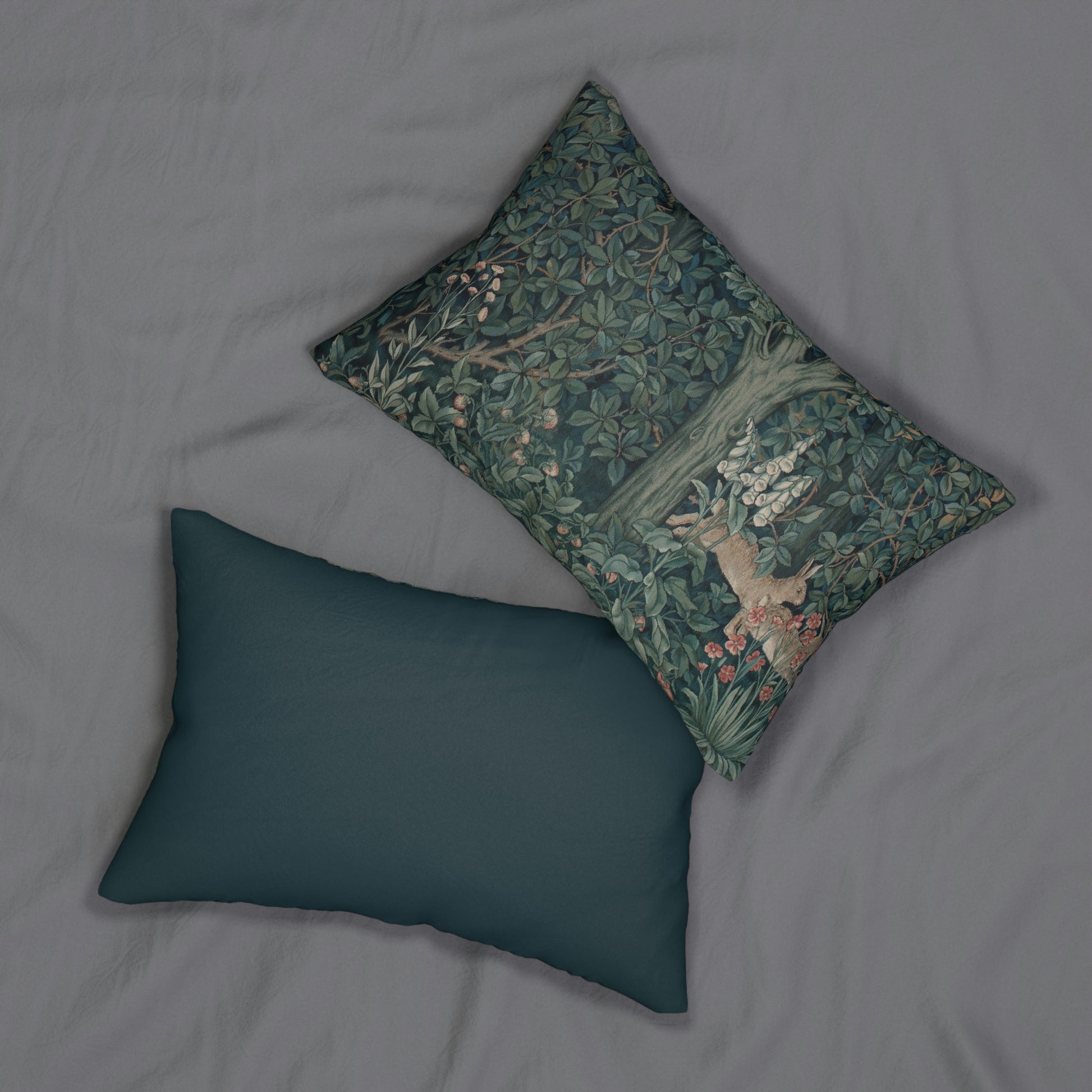 William-Morris-&-Co-Spun-Poly-Lumbar-Cushion-and-Cushion-Cover-'Rabbit-(Right)-Green-Forest-Collection-4