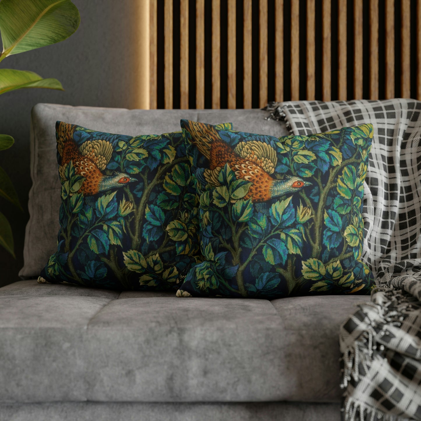 Cushion Cover created by William Morris & Co in a floral pattern called Pheasant and Squirrel Collection (Pheasant) - Blue